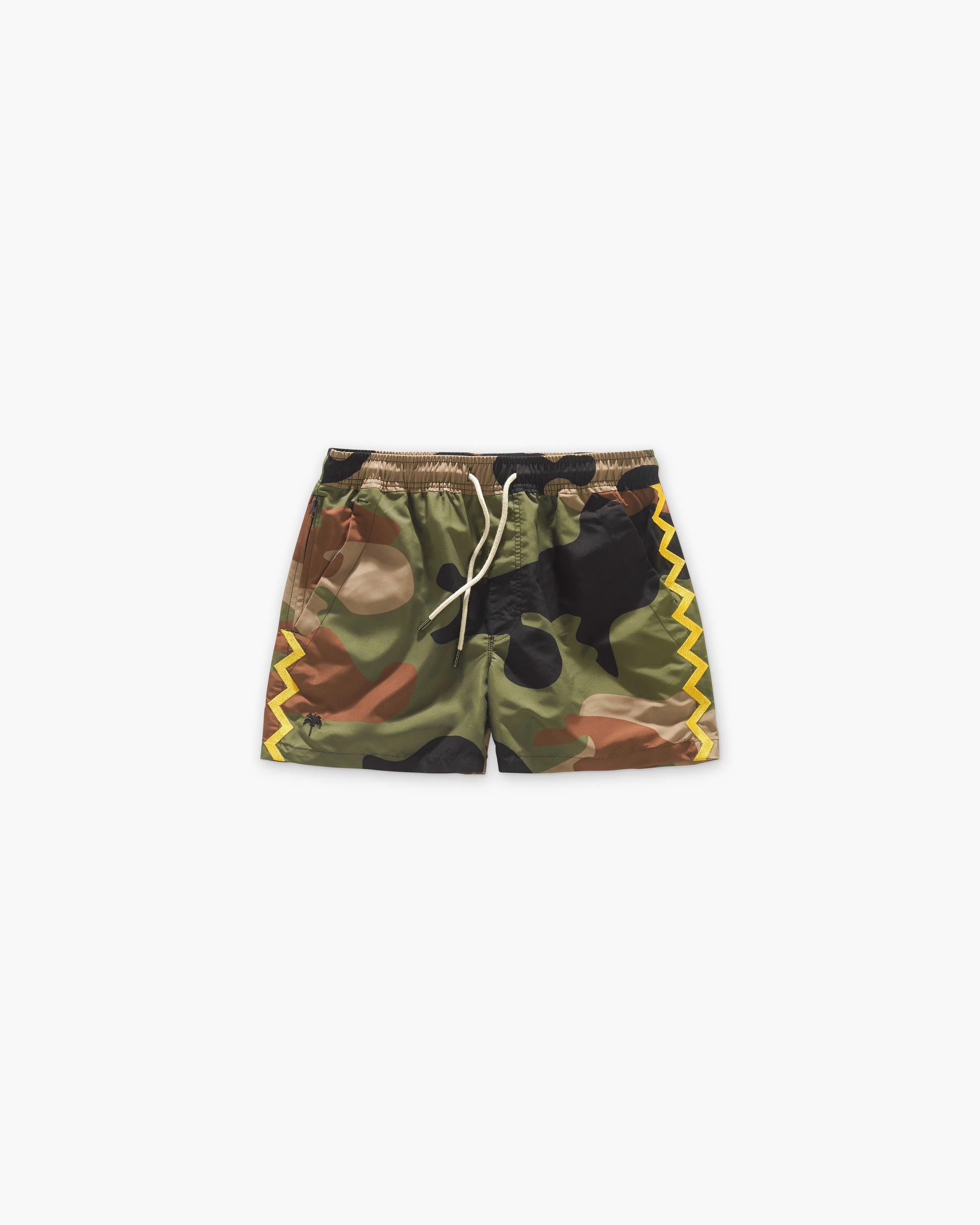 Green Cammo Zig Embroidered Swim Shorts