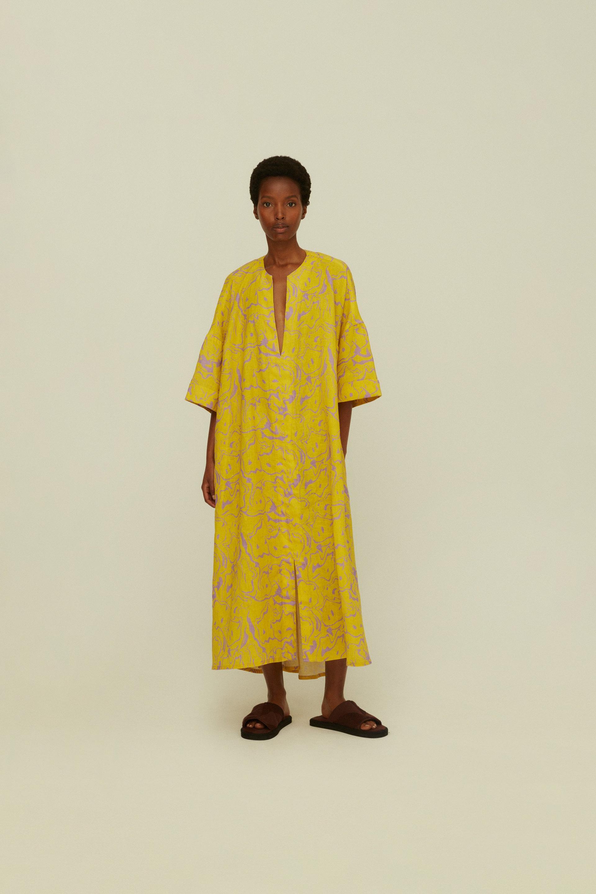 Mashed Tangelo Linen Dress