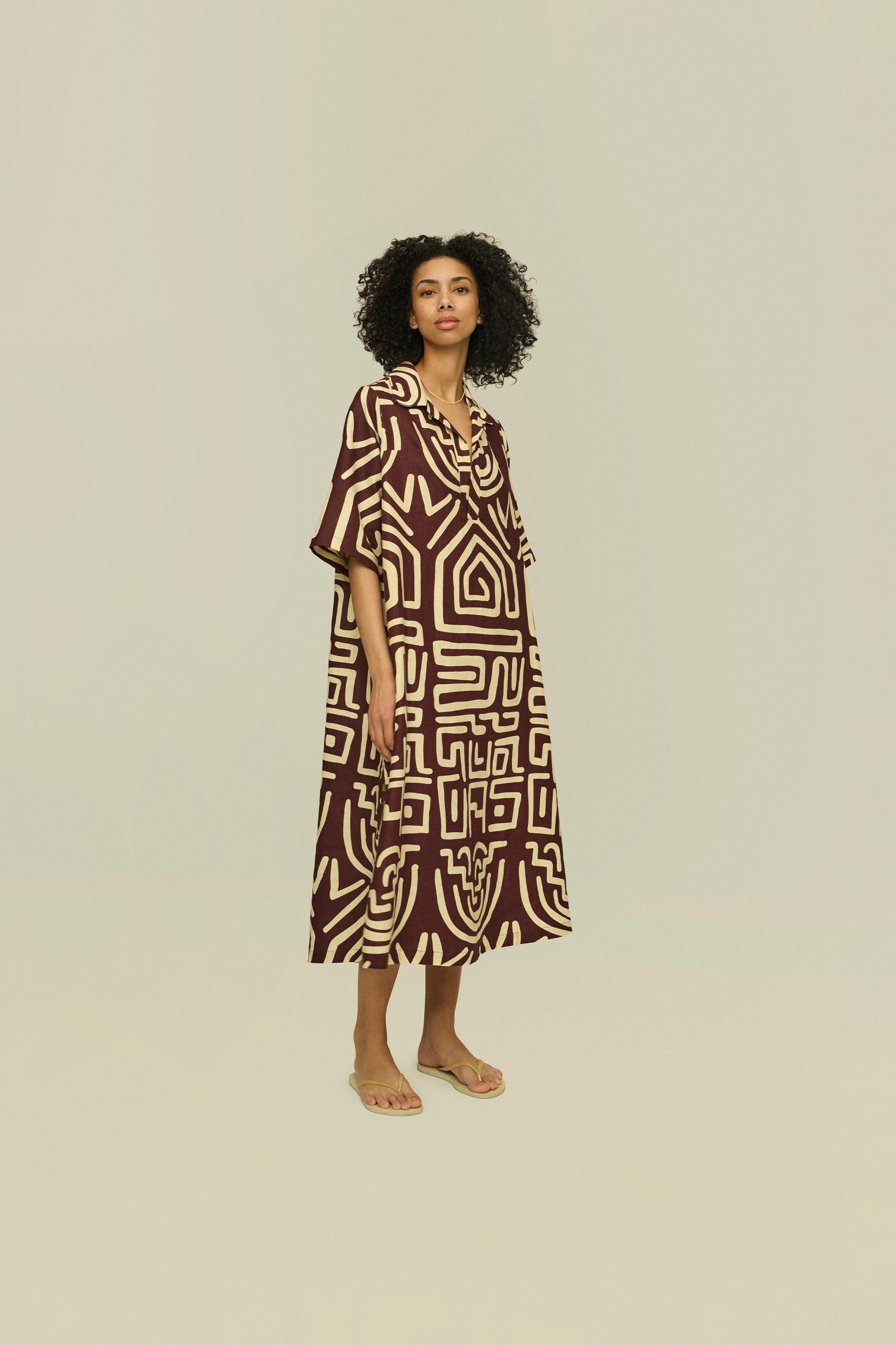 Kalahara Papaya Linen Dress