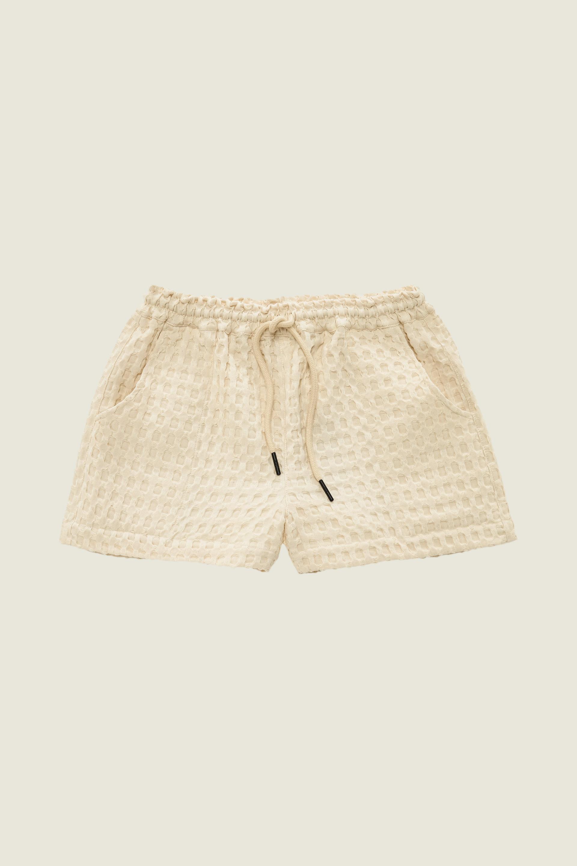 Ecru Drizzle Waffle Shorts