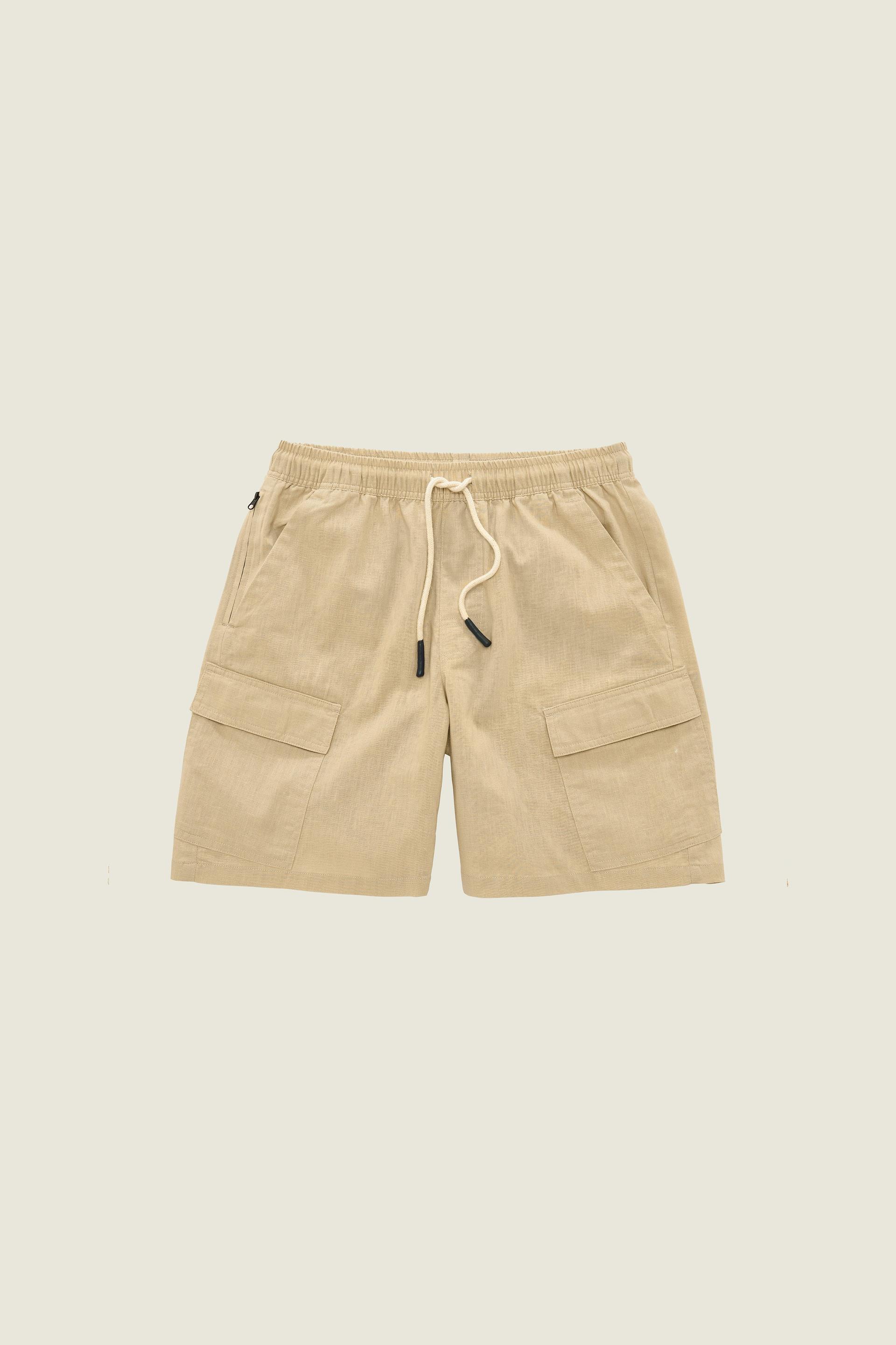 Beige Cargo Linneshorts