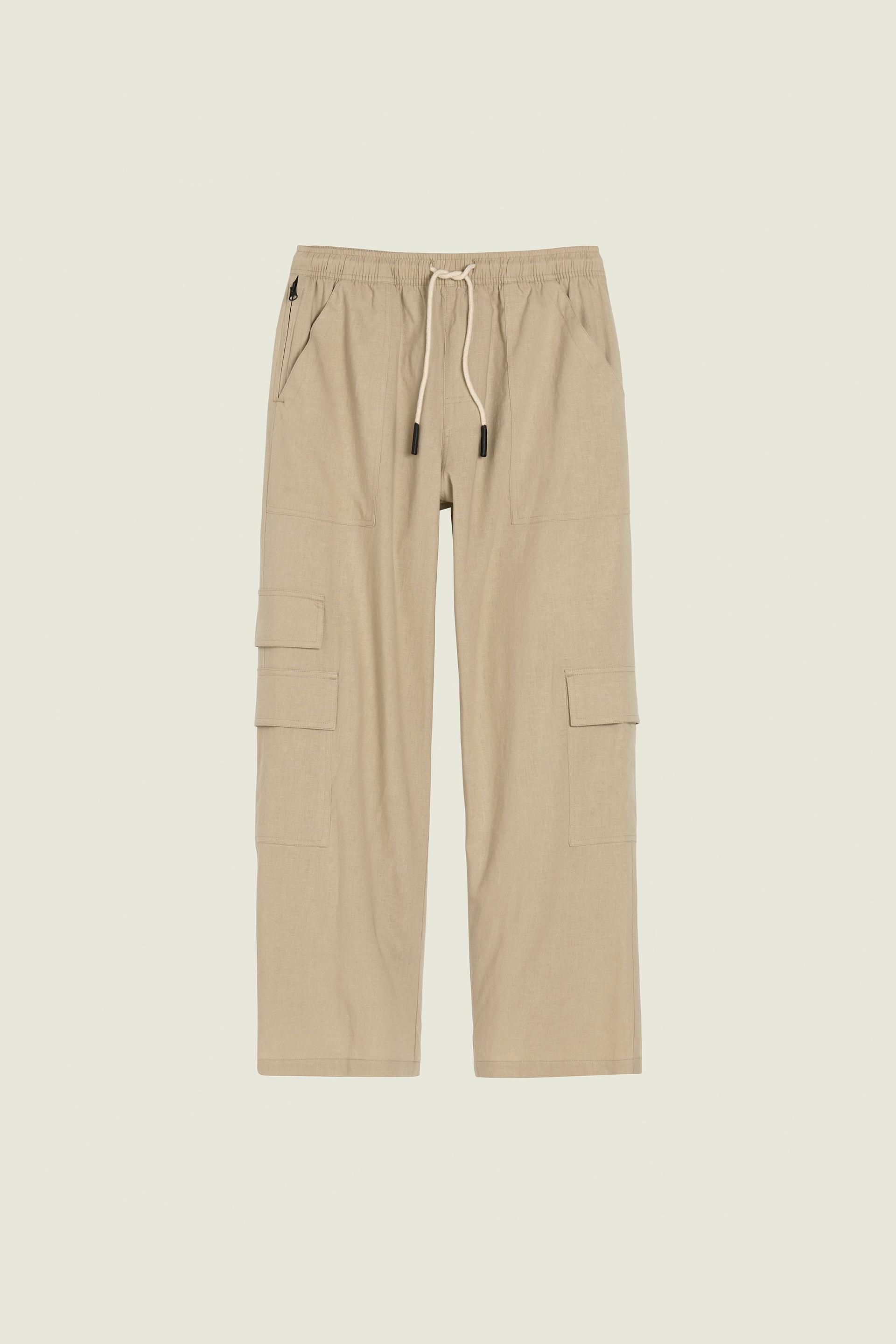 Beige Cargo Linen Hose