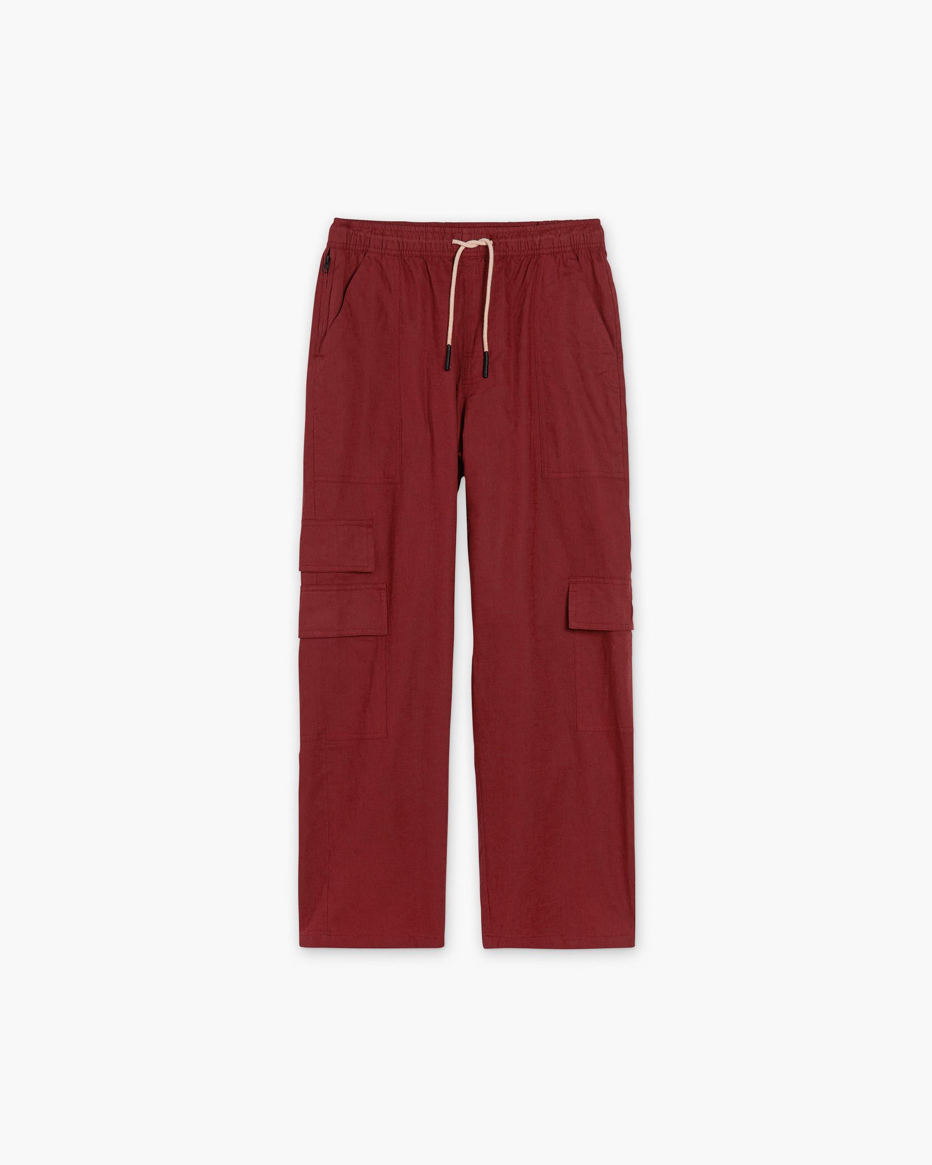 Burgundy Cargo Linen Pants