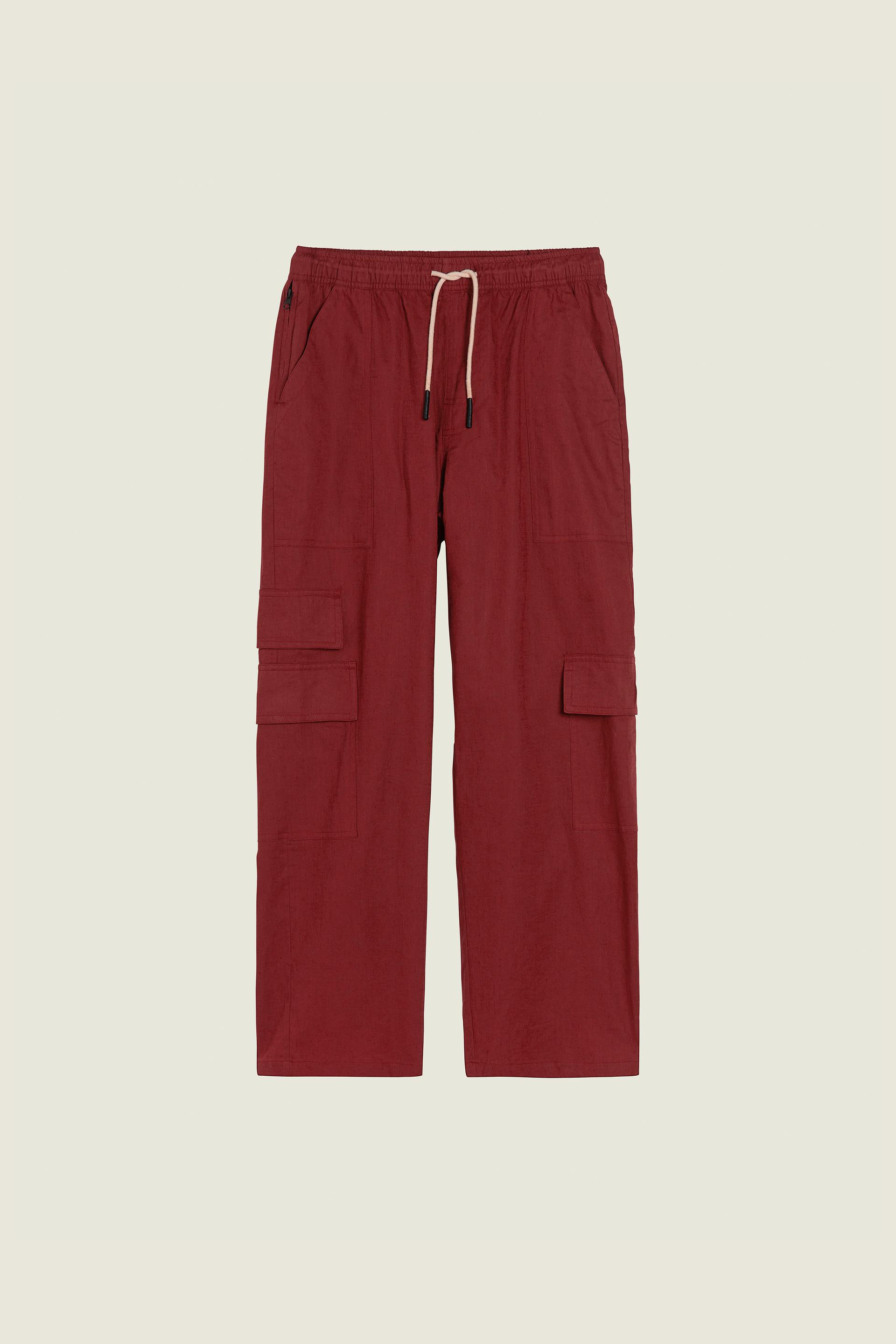 Burgundy Cargo Linen Pants