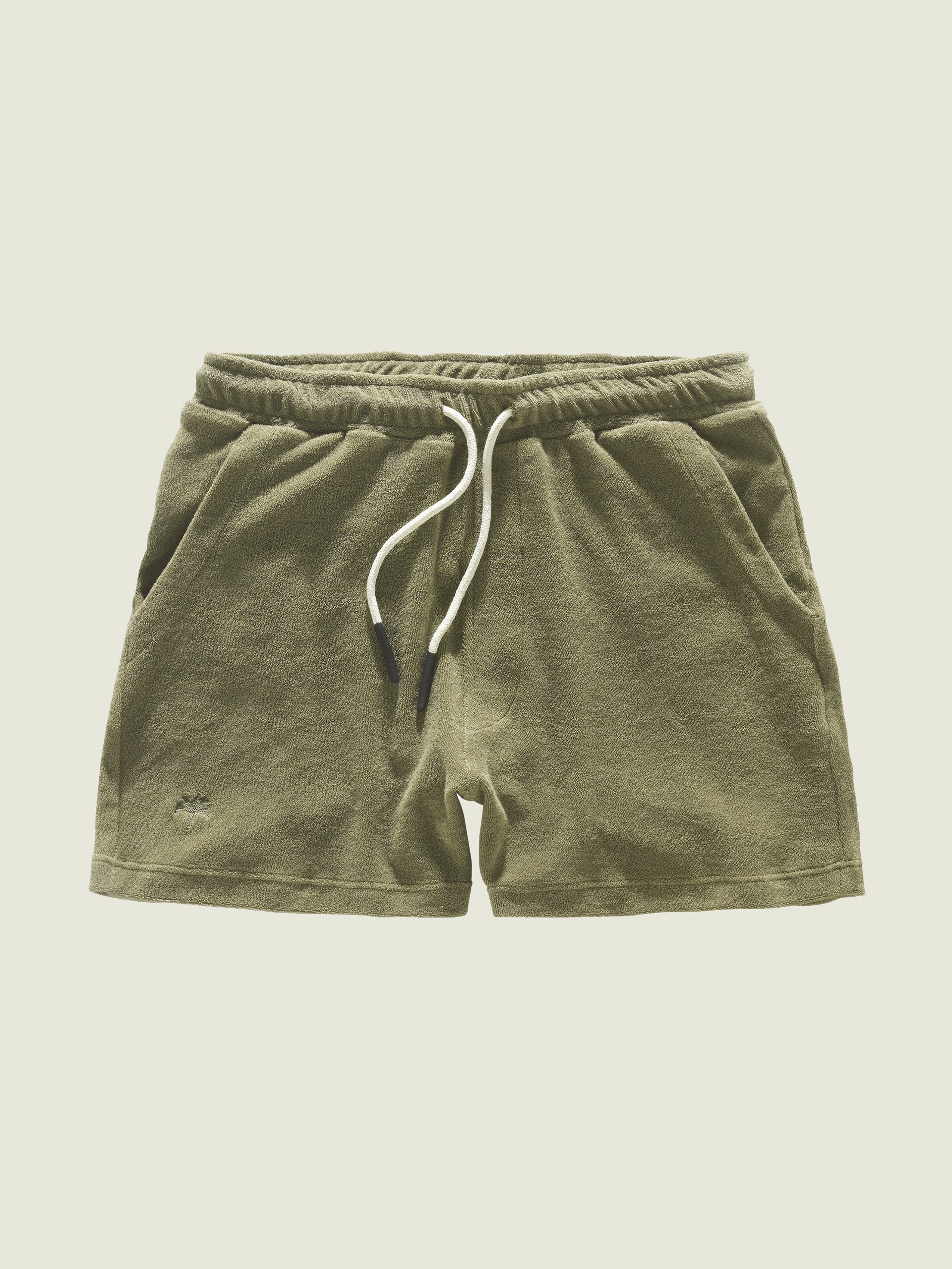 men’s khaki green terry cloth shorts