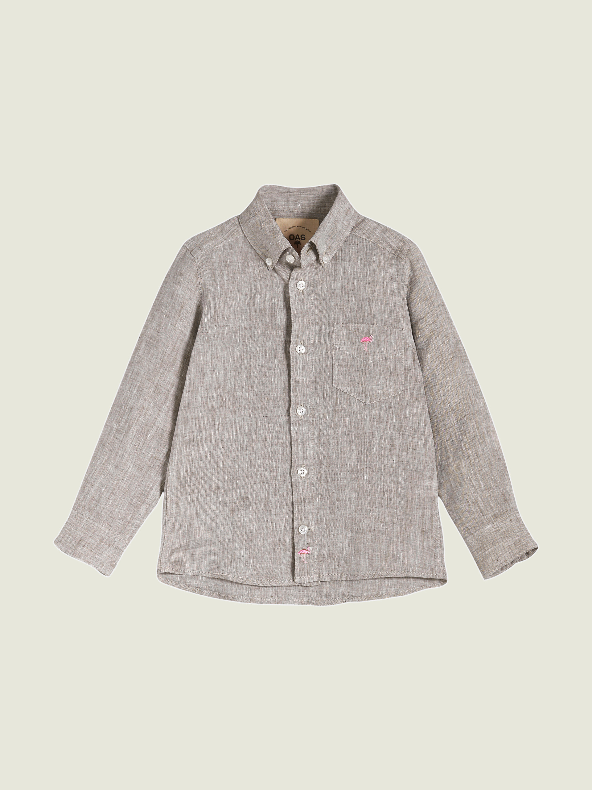 Kids Brown Flamingo Linen Shirt