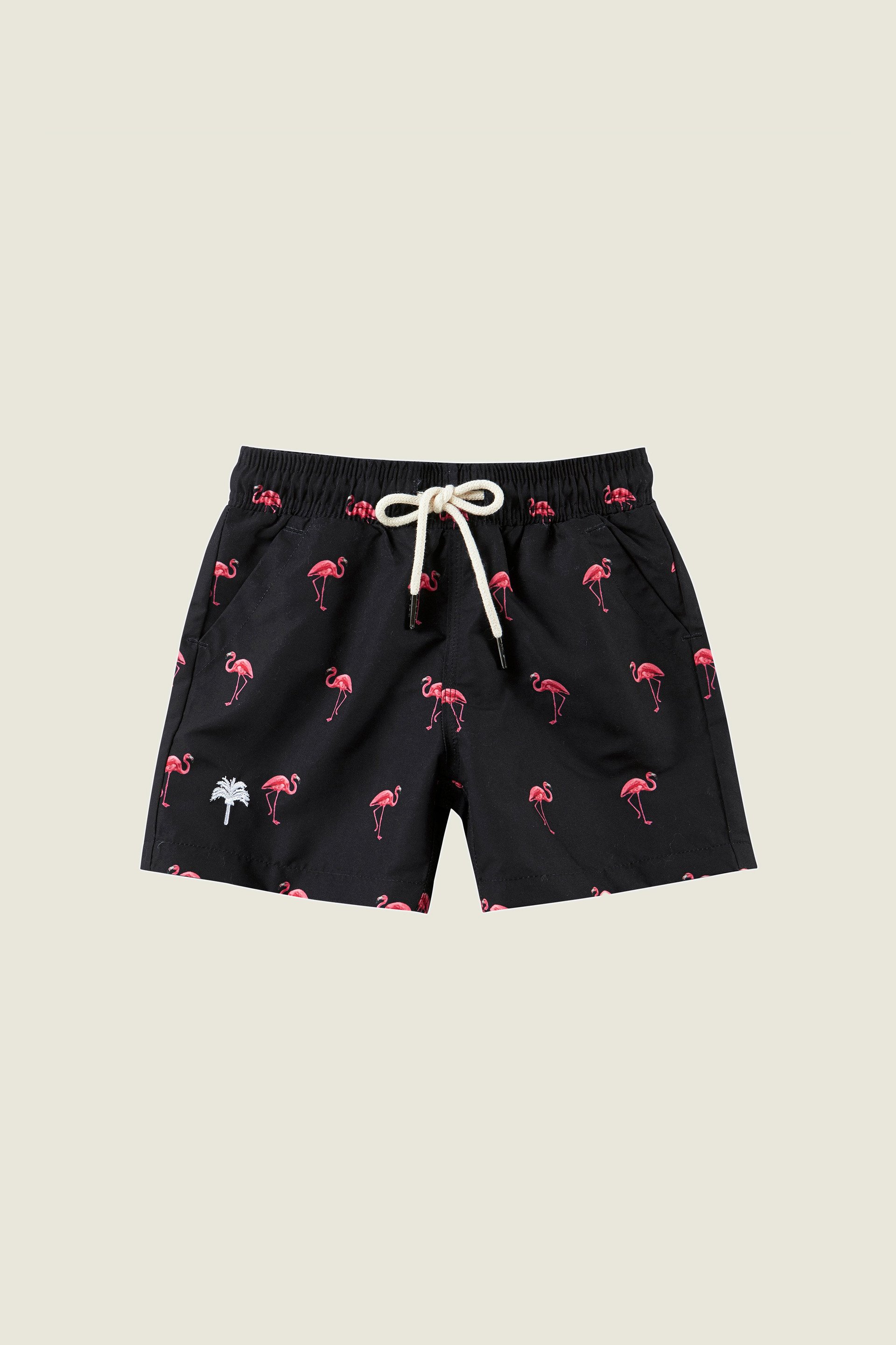 Kids Black Flamingo Swim Shorts