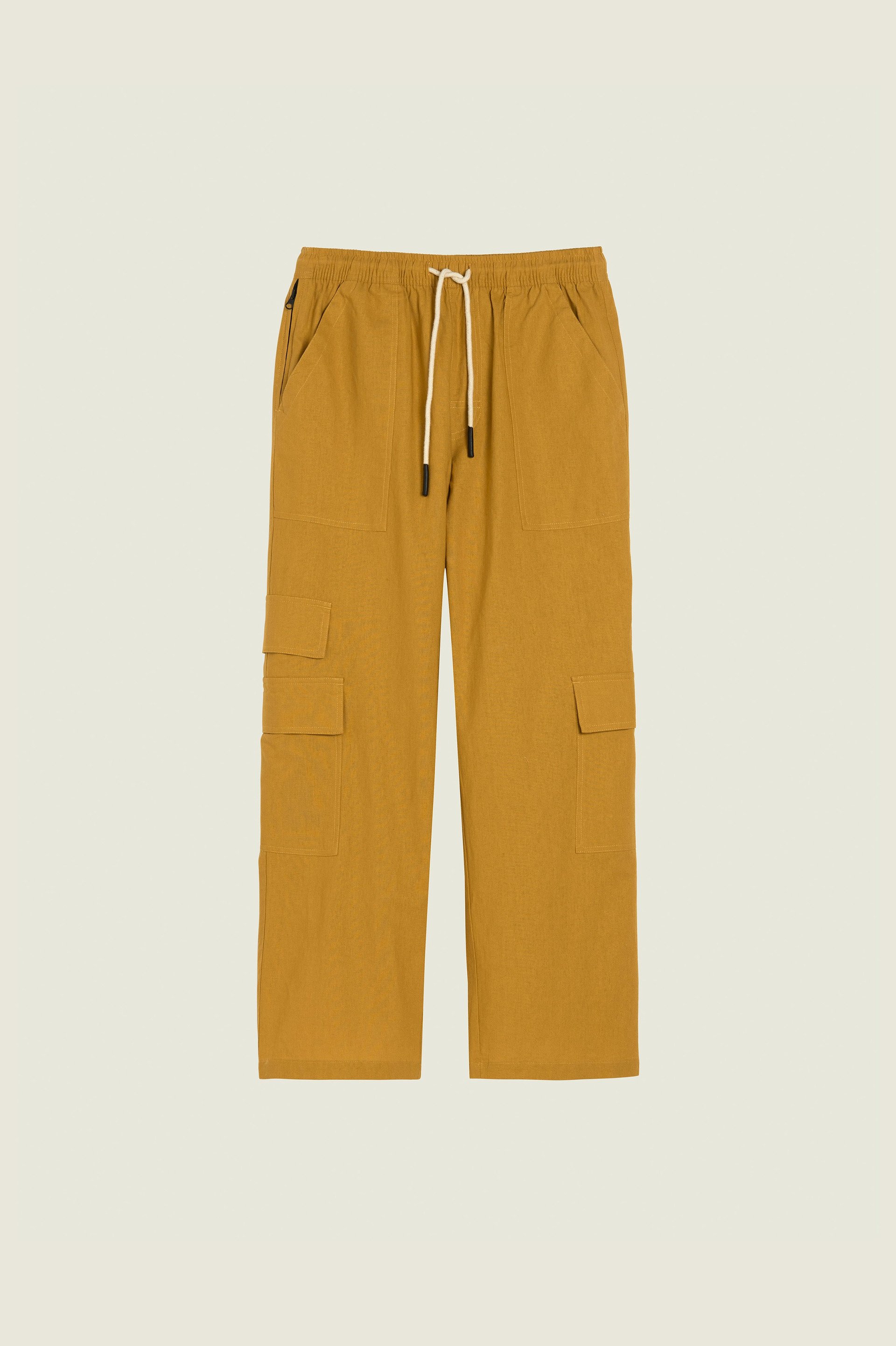 Mustard Cargo Linen Pants